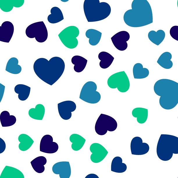 istock Colorful seamless pattern of green, turquoise, dark blue hearts. Suitable for printing on textile, fabric, wallpapers, postcards, wrappers 1480149308