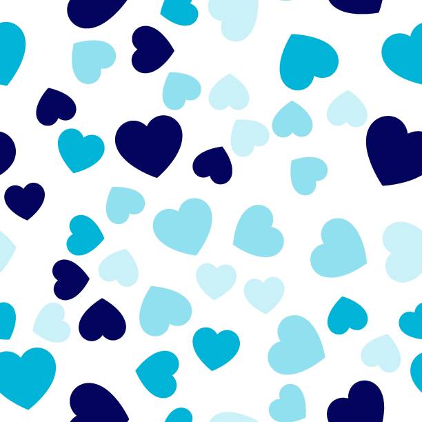 istock Colorful seamless pattern of dark blue and light blue hearts. Suitable for printing on textile, fabric, wallpapers, postcards, wrappers 1480149326