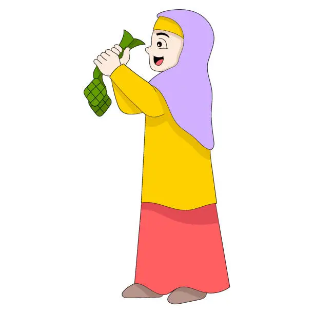 Vector illustration of Islamic girl is decorating the nuances of Ramadan Kareem