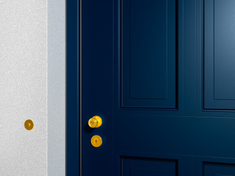 detail of a classical blue front door - rendering