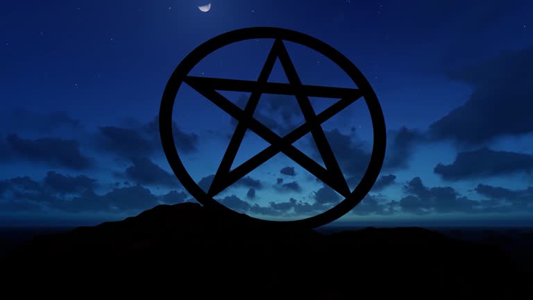 Satanism symbol at dramatic sky