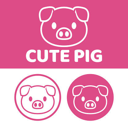 Cute Kawaii head pig Mascot Cartoon Logo Design Icon Illustration Character vector art. for every category of business, company, brand like pet shop, product, label, team, badge, label