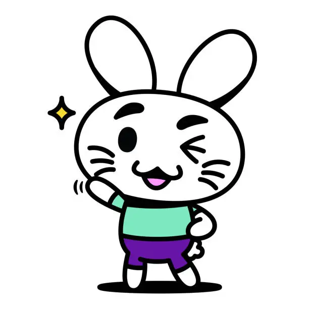 Vector illustration of Vector Cartoon Cute Funny Kawaii Easter Bunny Illustration Isolated