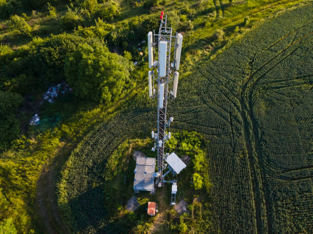 istock Telecommunication pylon in greenery, aerial view. 1480177515