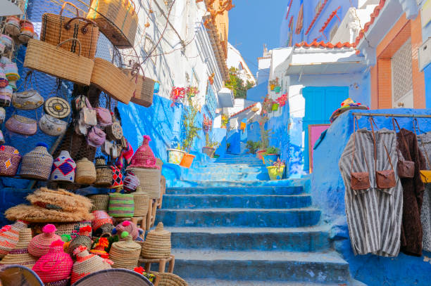 Traditional moroccan architectural details in Chefchaouen, Morocco, Africa stock photo