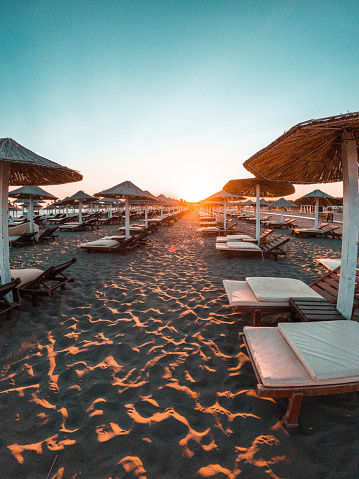 Sunset at a sandy beach in Montenegro.