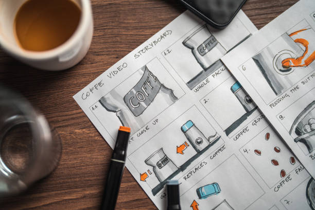 istock Storyboard Editors Table; Coffee, Colored Pencils And A Smartphone 1480182759
