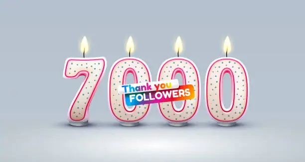 Vector illustration of 7000 followers of online users, congratulatory candles in the form of numbers. Vector