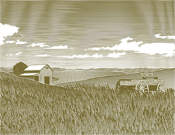 Woodcut Vintage Farm vector art illustration