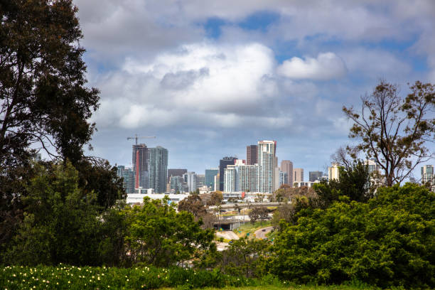 View of downtown San Diego from Balboa Park on a spring morning.