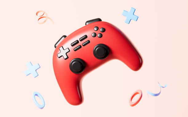 istock Cartoon gamepad in the yellow background, 3d rendering. 1480187945