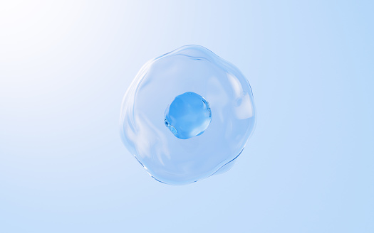 Floating cells in the blue background, skin treatment, biology and medicine concept, 3d rendering. Digital drawing.