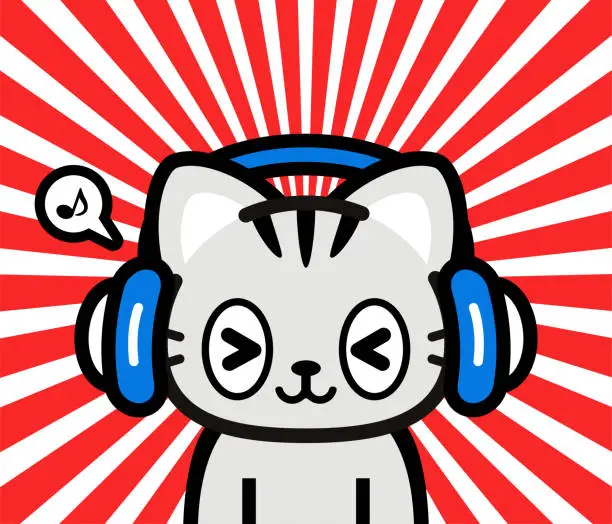 Vector illustration of Cute character design of a little cat wearing headphones