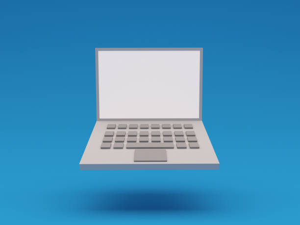 istock minimal laptop floating on air with shadow isolated on blue background. 3d rendering illustration 1480191893