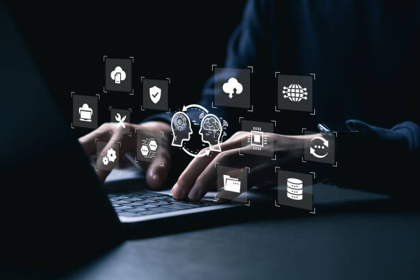 istock Businessman pointing to sharing knowledge, Ideas management, Knowledge transfer. Brainstorming concept. 1480191906