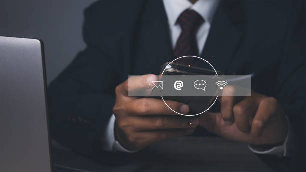 istock Man touching contact access connect online with virtual screen contact icons. 1480194554