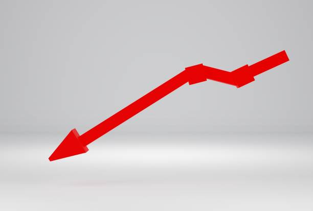 istock 3d render, red business 3d arrow on white background, Business concept, failed business, failed business sales, Business unsuccessful. 1480194585