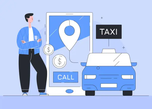 Vector illustration of Taxi Service App Illustration.