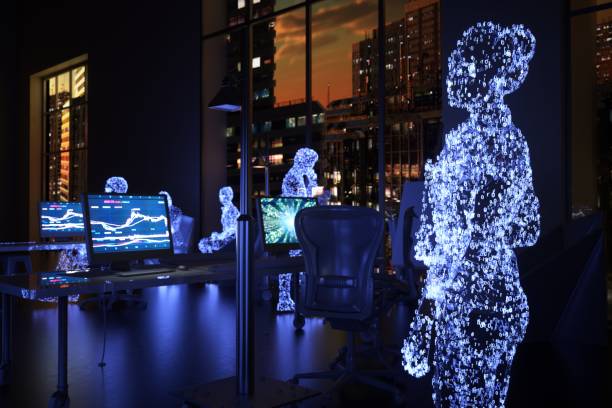 istock Teamwork in metaverse with Cyber City skyline 1480203094