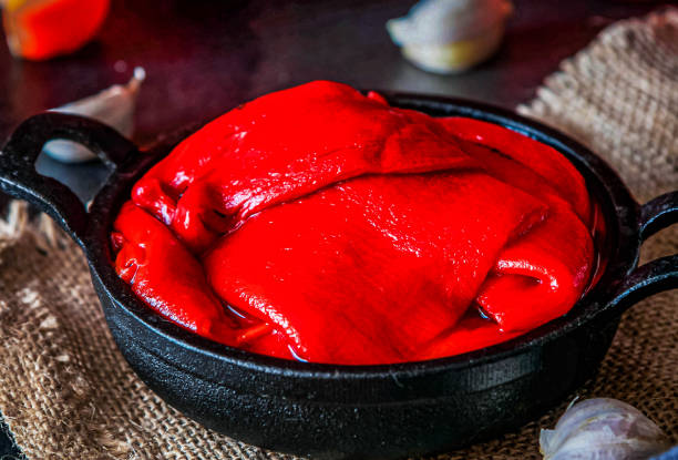 istock Roasted red bell peppers in a round pan 1480204633