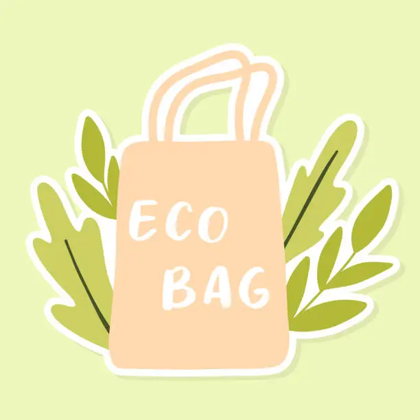 Vector illustration of Eco bag sticker. Save the planet. Lettering eco bag. Vector illustration.