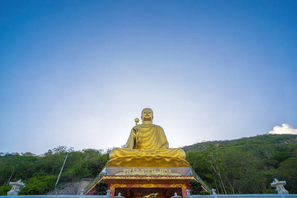 Drone photo of a large Buddha Statue in Ibiraçu, Espirito Santo, Brazil.