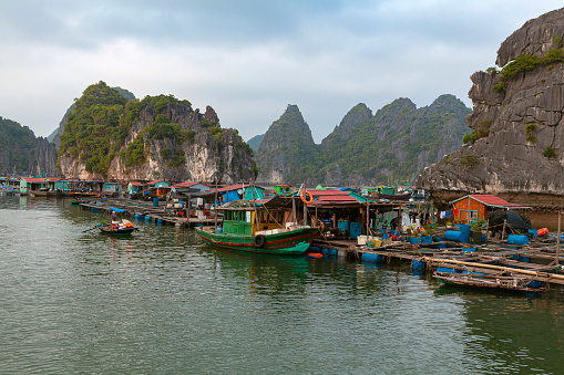 Hạ Long Bay or Halong Bay (Vietnamese: Vịnh Hạ Long, IPA: [vînˀ hâːˀ lawŋm] (audio speaker iconlisten)) is a UNESCO World Heritage Site and popular travel destination in Quảng Ninh Province, Vietnam. The name Hạ Long means \
