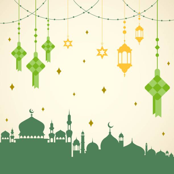 illustrazioni stock, clip art, cartoni animati e icone di tendenza di sfondo ketupat tradizionale per le religioni islamiche, eid al fitr, eid al adha, ramadan kareem. - praying islam sacrifice mosque