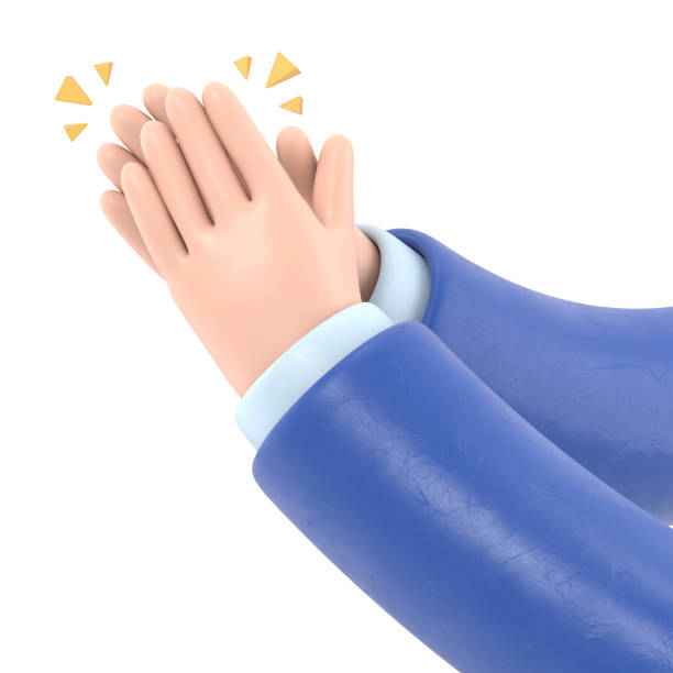 istock Cartoon Gesture Icon Mockup.Cartoon character hands clapping or applause with loud noise. 3D rendering on white background. 1480219522