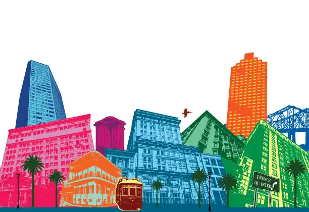 Vector illustration of New Orleans Cityscape in many colors