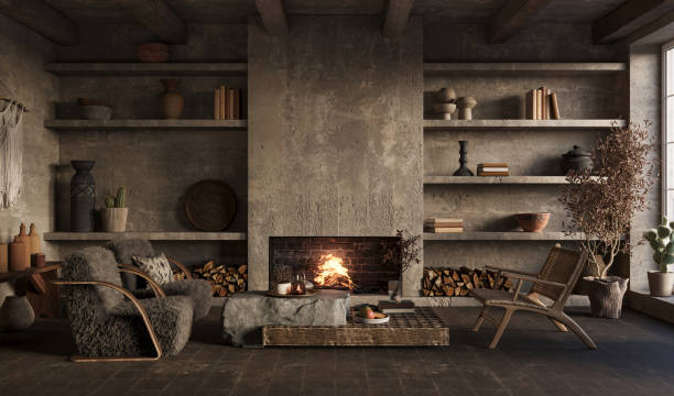 istock Wabi sabi living room interior. Interior mockup, 3d render 1480221222