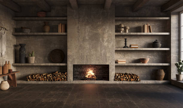 istock Wabi sabi living room interior. Interior mockup, 3d render 1480221225
