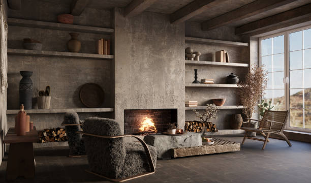 istock Wabi sabi living room interior. Interior mockup, 3d render 1480221240