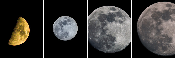 Lunar collage of different stages of the moon in the night sky. All the photos used belong to me