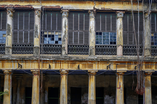 View of Basu Bati, a heritage building situated at Bagbazar, North Kolkata, West Bengal, India