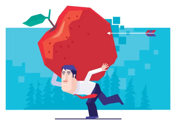 Vector illustration of businessman carrying big apple