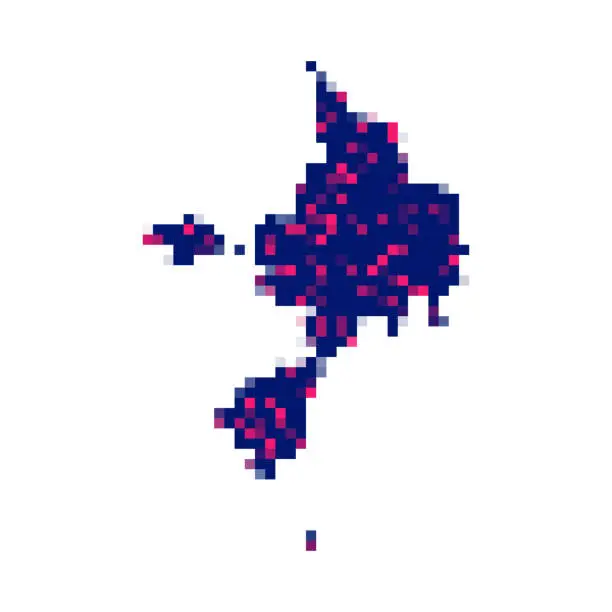 Vector illustration of Sark map in pixels on white background