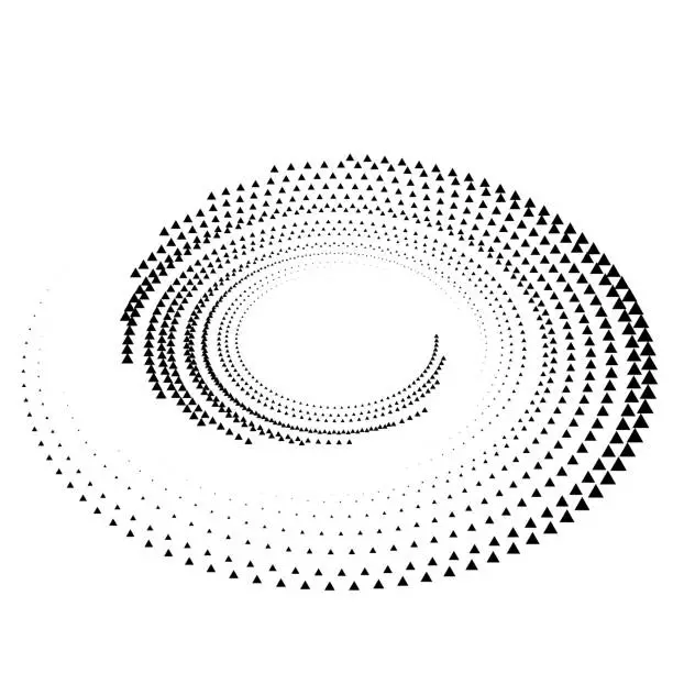 Vector illustration of Swirl pattern of triangular dots, in perspective