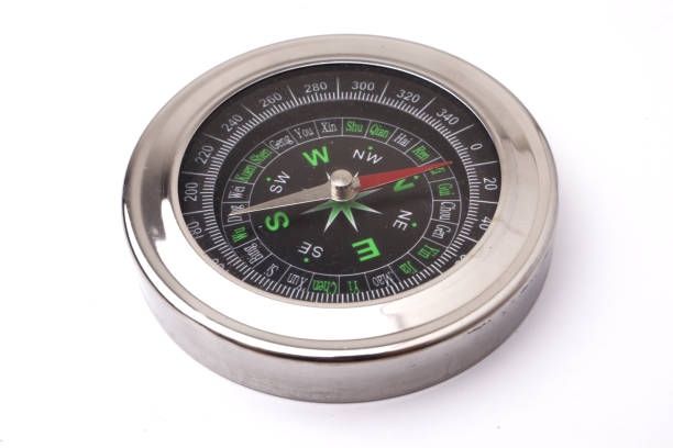 istock Magnetic silver metal compass on white background 1480235549