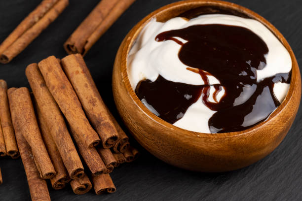 istock Milk sweet yogurt with bifidobacteria and chocolate 1480236502