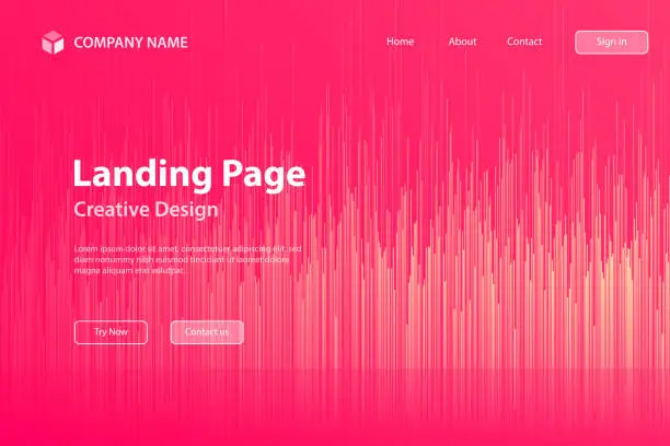 Vector illustration of Landing page Template - Abstract background with vertical lines and Red gradient