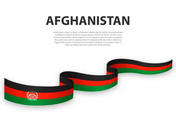Vector illustration of Waving ribbon or banner with flag of Afghanistan