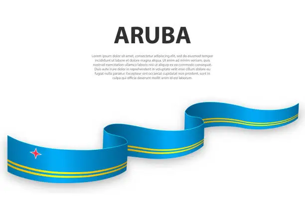 Vector illustration of Waving ribbon or banner with flag of Aruba