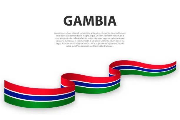 Vector illustration of Waving ribbon or banner with flag of Gambia