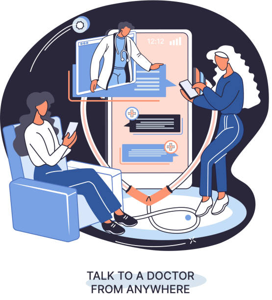 istock Online medical services metaphor, consultations website and mobile applications, talk to doctor from anywhere 1480237747