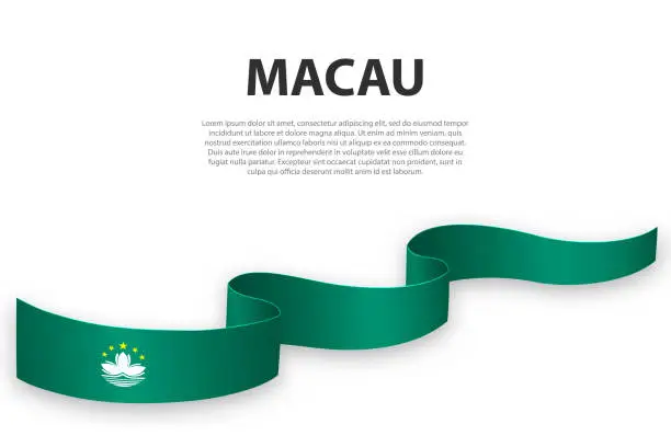 Vector illustration of Waving ribbon or banner with flag of Macau