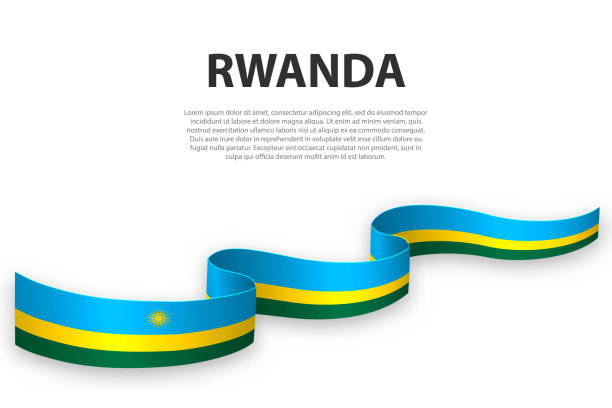 illustrazioni stock, clip art, cartoni animati e icone di tendenza di nastro sventolante o striscione con la bandiera del ruanda - ruanda