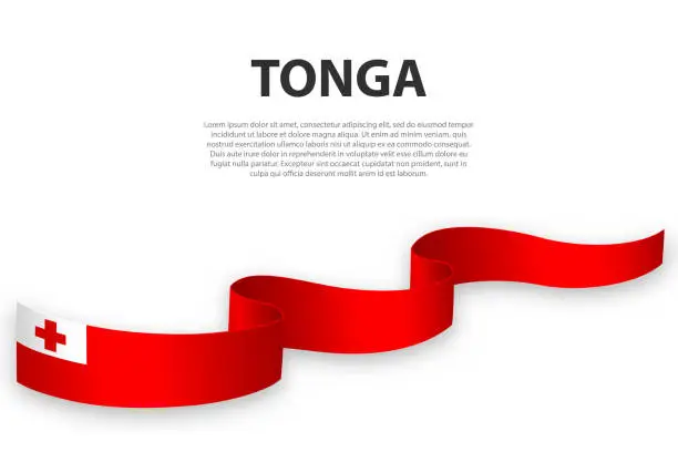 Vector illustration of Waving ribbon or banner with flag of Tonga
