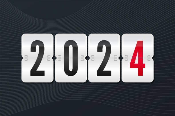 istock 2024 New Year Scoreboard icon on wave background. Decorative vector flip symbol for business, infographic, celebration, decoration, illustration, web design 1480239153