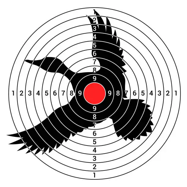 Vector illustration of Target for shooting flying duck black silhouette hunting circle marked aim vector flat illustration
